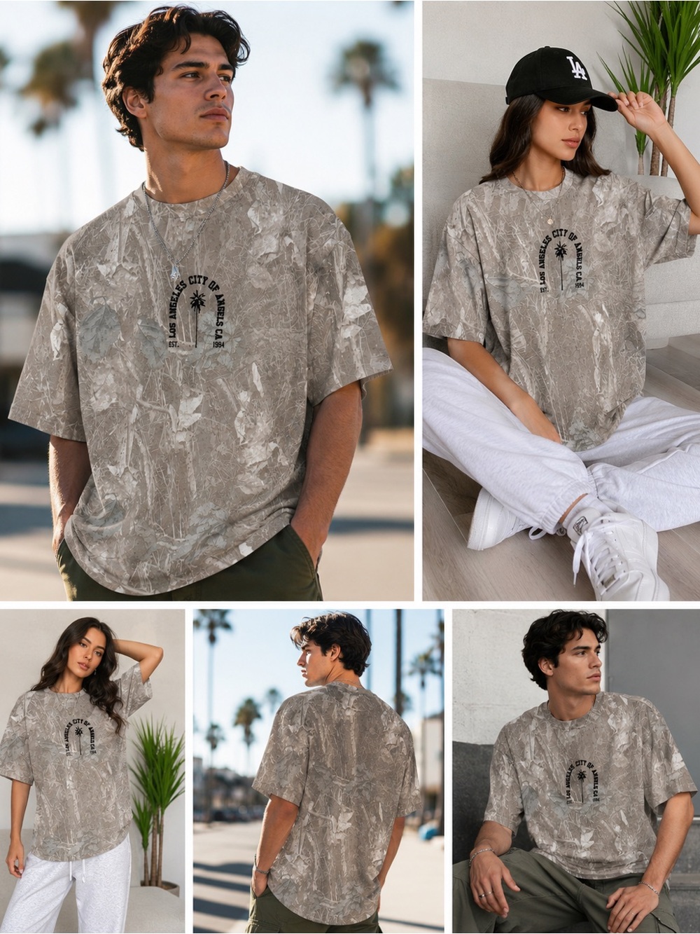 Los Angeles Palm Graphic Tee - Taupe/White